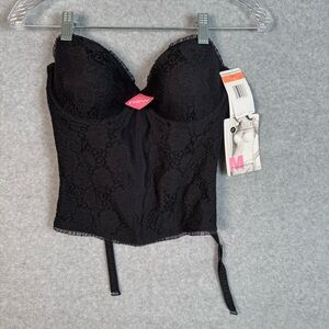 NWT MAIDENFORM Black Ruffle Trim Lace Mesh Corset‎ Bustier Padded Underwire 34D